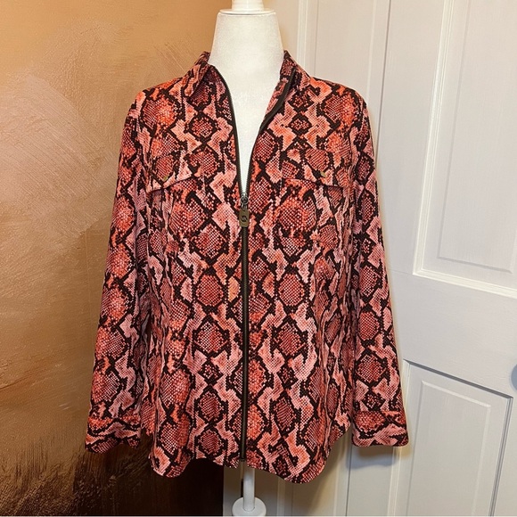 #93 MICHAEL KORS PINK/RED SNAKE REPTILE PRINT JACKET 0X - Picture 3 of 7